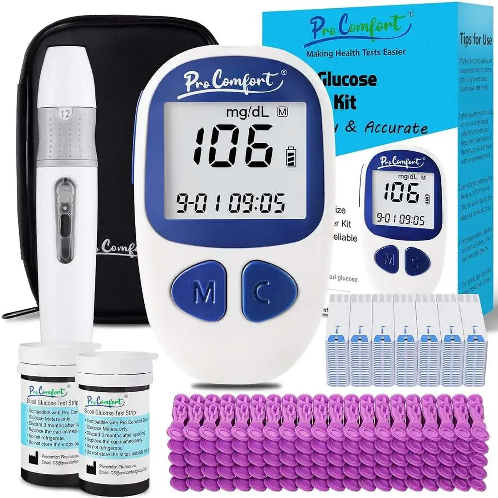 Blood Glucose Monitor Kit with 100 Test Strips Lancing Device 100 Lancets For